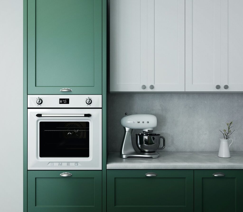 Painted green cabinets
